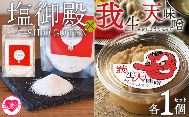 ＜我生天味噌と塩御殿(白)のセット＞ 調味料 しお スパイス みそ 鍋 料理【MI707-gs】【我生庵】