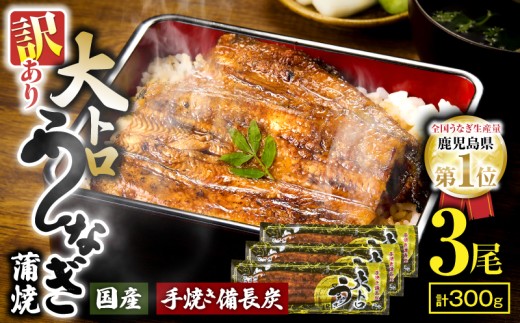 【訳あり】大人気！鯉家の極上蒲焼「大トロうなぎ蒲焼300g（3尾）」【国産・手焼き備長炭】　KN040-021
