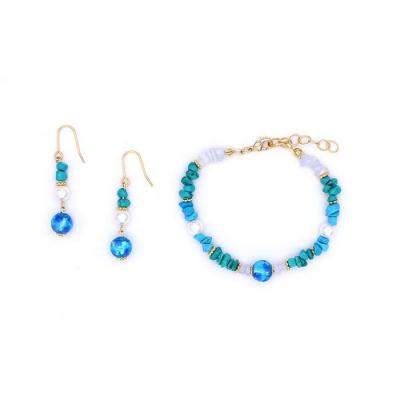 ふるさと納税 恩納村 【ブレスレット&ピアス　ブルー】Mサイズ|ホタルガラスと天然石のアクセサリーセット |  | 01