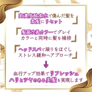 髪質改善と頭皮改善で贅沢な美容タイムご利用券 カット 髪質改善カラー 頭皮の整体ヘッドスパ 高濃度酸素水 所要時間 150分 ヘッドスパ エイジングケア ヘアケア ヘアカラー 毛染め 白髪 グレイカラ