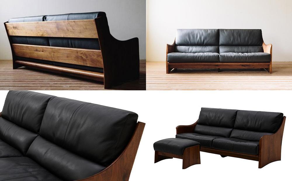 【開梱設置】MARUSHO ナトゥーラ 3人掛けソファ ブラック 本革 無垢 ソファ 3P 3人掛け ソファー デザイナーズ 牛革 天然木 レザー 日本製 大川家具 丸庄 リビング 本革ソファ おしゃ