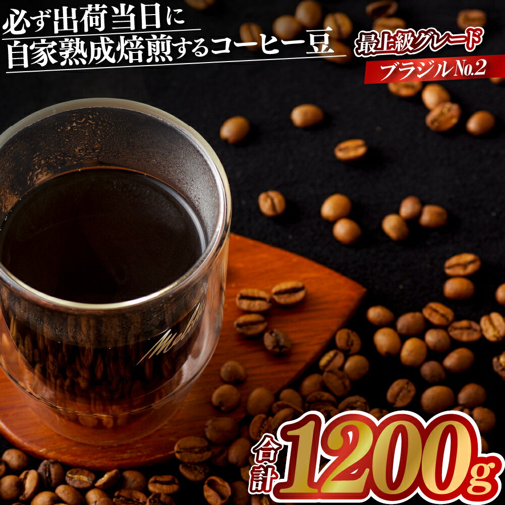 【ふるさと納税】必ず出荷日に自家熟成焙煎 ブラジルNo.2豆 (1,200g) ブラジル品種では最上級グレード ハイロースト 中煎り 長期保存可能 コーヒー豆 1.2kg 自家焙煎 熟成焙煎 豆の銘柄に合わせた温度と風量