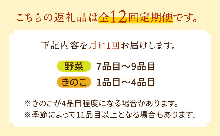 【12回定期便】野菜定期便 キノコをセット「12回（毎月）」お届け 10品目以上 詰め合わせ 12回 きのこ 新鮮 毎月 定期 旬 野菜セット / 南島原市 / 吉岡青果 [SCZ007]