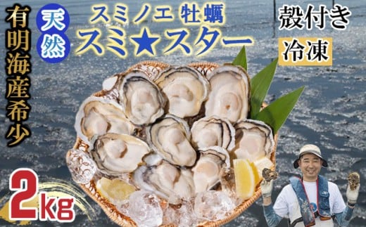 天然 有明海産「冷凍スミノエ牡蠣」スミ☆スター2Kg 殻付き牡蠣 加熱調理用 はしま海苔