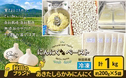 あきたしらかみにんにく 冷凍ペースト1kg 60P3218　/ にんにく ニンニク 東北 秋田 大館 国産 薬味 スタミナ 野菜 お得 大容量 1kg 1キロ ペースト 冷凍 すりおろしにんにく おろしにんにく ガーリック ガーリックペースト 小分け 便利