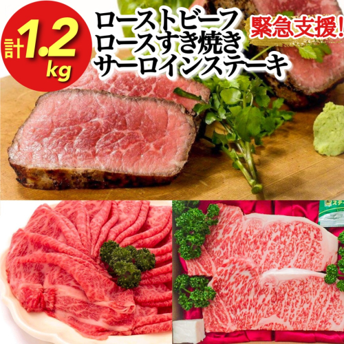 「京都いづつ屋厳選」 亀岡牛 超豪華 詰め合わせ セット サーロインステーキ・ローストビーフ・ロース すき焼き用 【計1.2kg】≪訳あり 和牛 牛肉≫