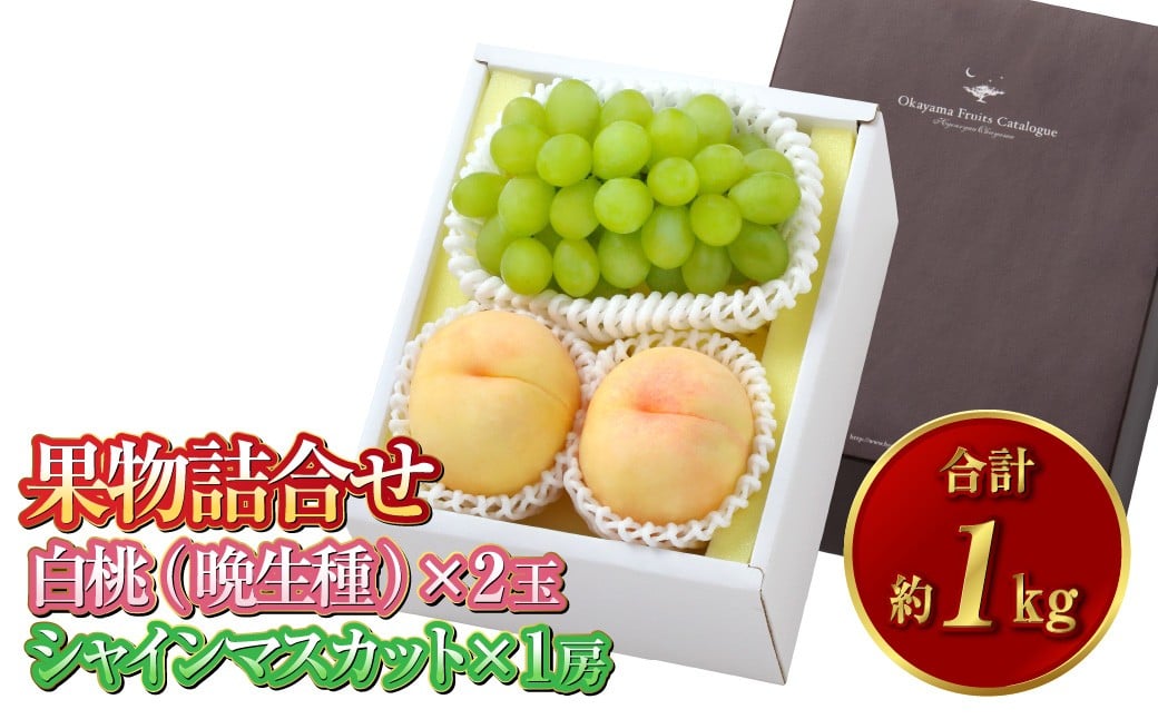 
                  果物詰合せ 合計約1.0kg（白桃（晩生種）2玉・シャインマスカット 1房）岡山 白桃 シャインマスカット セット 詰め合わせ ギフト 贈り物 フルーツ 果物 白麗 瀬戸内白桃【2026年8月下旬～9月下旬 発送予定】
                