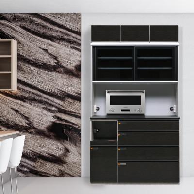 ふるさと納税 大川市 オッド 幅130cm 石目調 スリムキッチンボード食器棚 上置きオーダー ムラミグレー・ブラック |  | 01