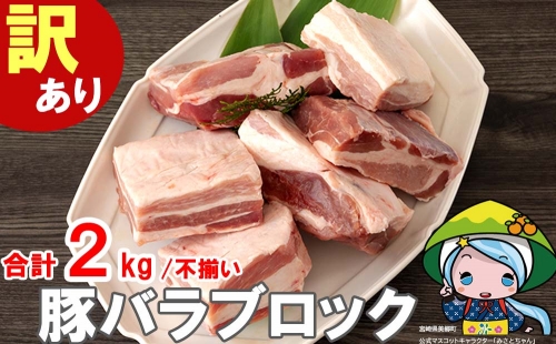 【2024年7月発送】 訳あり 豚肉 豚バラ ブロック 2kg 不揃い 5～7袋 [甲斐精肉店 宮崎県 美郷町 31as0053-7gatsu] 冷凍 宮崎県産 不揃い 煮込み 角煮 チャーシュー 丼 ポッサム 蒸し 揚げ 料理 真空包装 収納 スペース 蒸し豚 塊 かたまり 料理 調理 おかず 先行予約