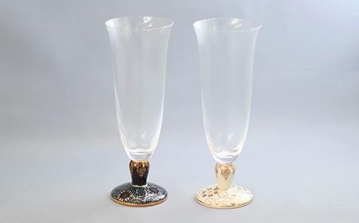 九谷焼　九谷和グラス　麦酒グラス（斜）　ペア（青粒鉄仙・白粒鉄仙）