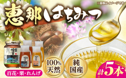 恵那蜂蜜 5本セット (蓮華蜂蜜300g×2本、百花蜂蜜1000g×1本、栗蜂蜜300g×2本) 国産 はちみつ 岐阜 恵那市 / はち工房こうけつ [AUDF042]