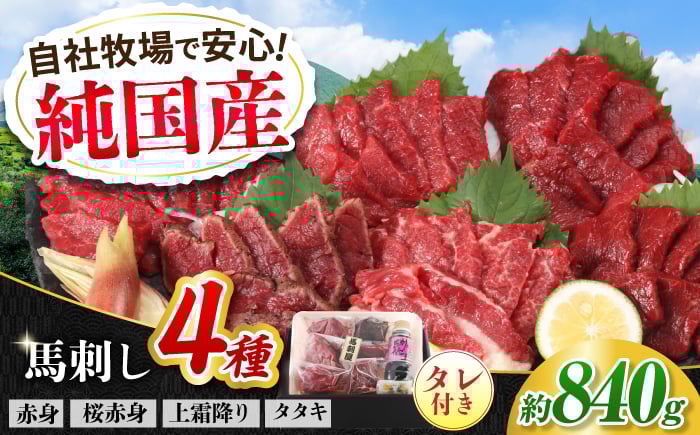 
            『純国産』熊本の味 馬刺し 満喫 4種 セット 計約840g（420g×2セット）赤身 上霜降り 桜 タタキ タレ付【有限会社 九州食肉産業】 [AYCN007]
          