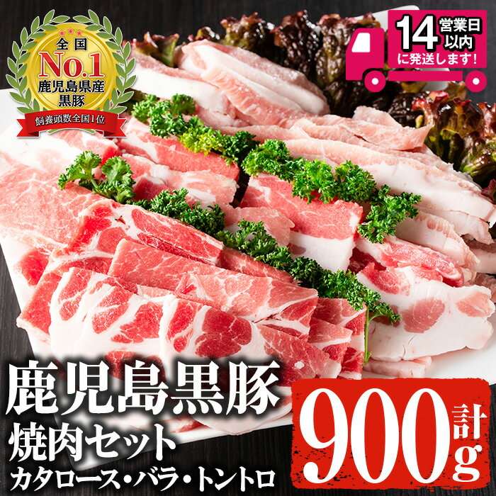 【ふるさと納税】＜14営業日以内発送！＞鹿児島黒豚 焼肉セット 黒豚肩ロース・黒豚バラ・黒豚トントロ (各300g×3種・計900g) 国産 鹿児島県産 黒豚 豚肉 お肉 肩ロース 豚バラ トントロ 焼肉 セット 冷凍【佐多精肉店】