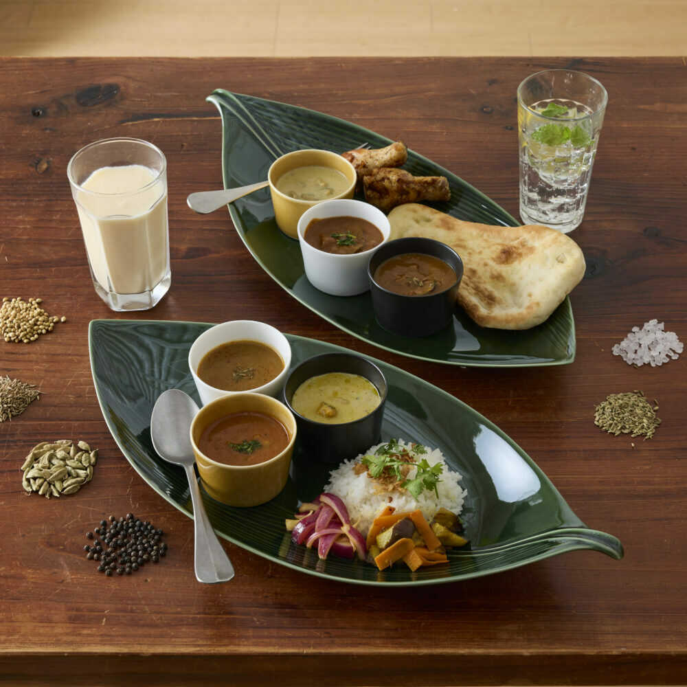 【ふるさと納税】【美濃焼】 miyama.のカレーのうつわ 葉っぱのカレー皿 4点セット 瑞浪市 / ミヤマプランニング 食器 プレート カップ[AZCM062]