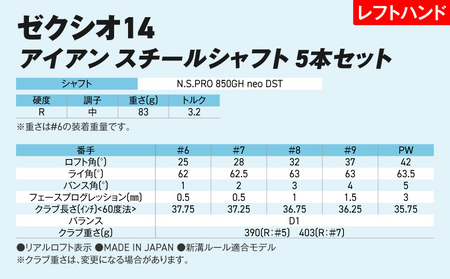 ゼクシオ 14 アイアン レフトハンドモデル スチールシャフト 5本セット【R】《2025年モデル》_IJ-C705-R