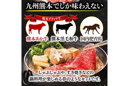 熊本県産 和牛 馬肉 しゃぶしゃぶ 食べ比べ セット 計900g  お肉 肉 牛肉 スライス あか牛 赤牛 黒毛和牛 詰め合わせ お取り寄せ グルメ 冷凍 熊本名物 ヘルシー 栄養価 上品 送料無料 