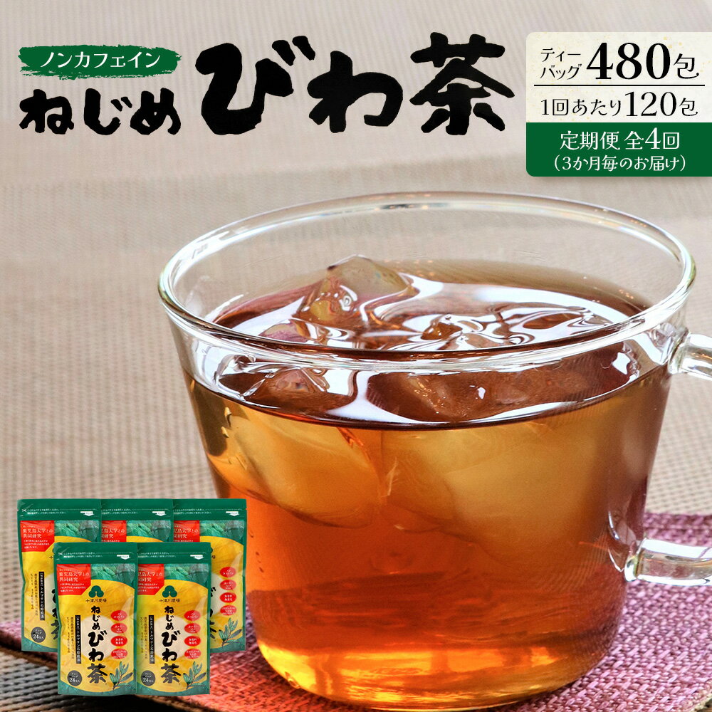 【ふるさと納税】【定期便 全4回】 ねじめびわ茶 合計480包 ≪ 1回あたり120包 (24包入×5袋) ≫ 3か月毎のお届け TO-522｜国産 お茶 健康茶 カロリーゼロ 無香料 無着色 ポリフェノール さわやか 甘み 香ばしい おいしい トルマリン石焙煎 びわの葉 大容量 産地直送 鹿児島