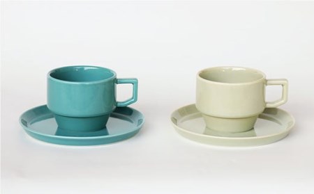 【波佐見焼 マルヒロ】HASAMI SEASON 01 マグ・プレートミニ ペアセット（4点）イエローベージュ×グリーン [EB45] 波佐見焼