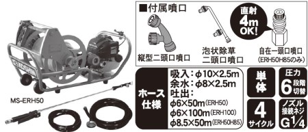 エンジン式小型動噴 MS-ERH100 6mm×100mホース 農業・園芸用 高木の消毒や除草用の動力噴霧機 [0830]