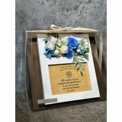 ふるさと納税 出雲市 ブリザードフラワーのフォトフレーム(木製スタンドタイプ)【ブルー】