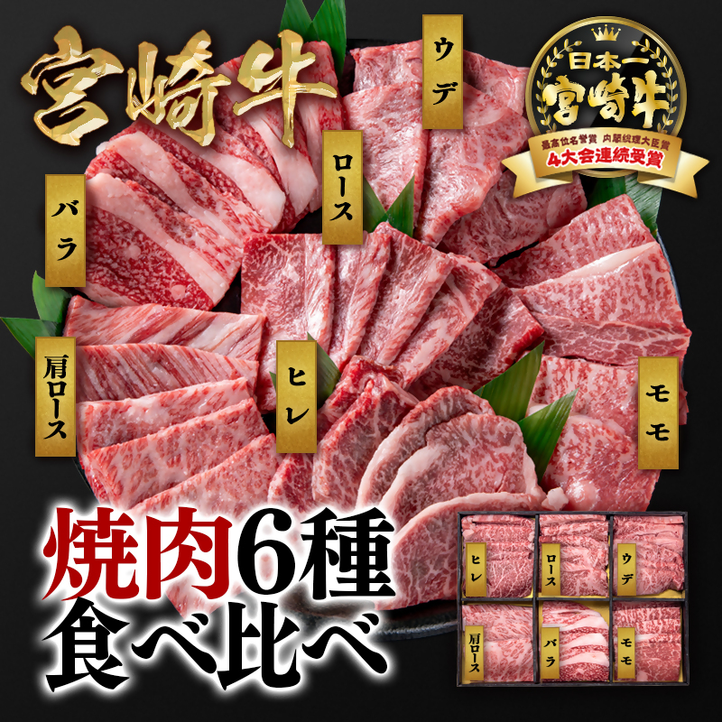 宮崎牛 焼肉6種盛り 食べ比べセット600ｇミヤチク 内閣総理大臣賞４連続受賞 4等級以上＜2.2-17＞宮崎牛 牛肉 黒毛和牛 国産 西都市