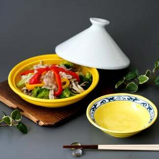 有田焼 レンジタジン鍋（イエロー）＆取り皿（黄唐草）5枚 東洋セラミックス A15-196_イメージ2