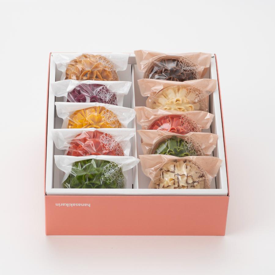 ＜賀門＞「花咲かりんチョコ入り」10種（プレーン・ほうれん草・紫いも・かぼちゃ・トマト・ホワイト・イチゴ・マーブル・ビター・抹茶）各1個