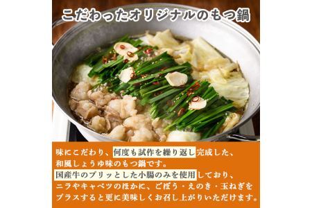 博多もつ鍋セット 醤油味(2～3人前・国産もつ 計400g)モツ鍋 セット 国産 醤油 牛モツ 小腸 ホルモン ちゃんぽん 簡単料理レシピ付＜離島配送不可＞【ksg0193】【ヒラヤマ】