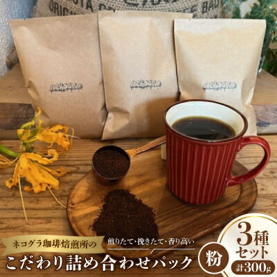 【ふるさと納税】【粉3種合計300g】ネコグラ珈琲焙煎所の煎りたて挽きたて香り高いこだわり3種詰め合わせパック【1588569】