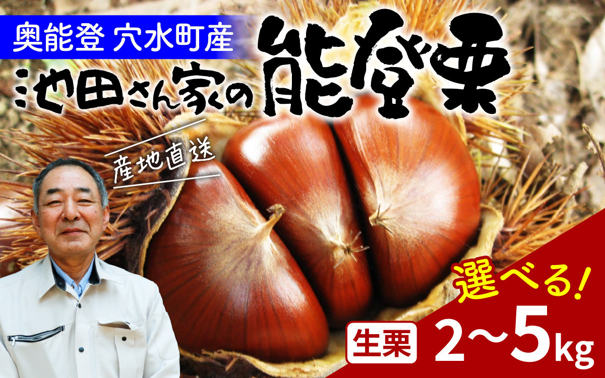 
            【先行予約】【容量が選べる】奥能登 池田栗園の能登栗 2kg・3kg・5kg 【2025年9月中旬以降順次発送】/ 能登半島 奥能登 くり 生栗 マロン 和栗 焼き栗 栗ごはん 焼き栗 国産 果物
          