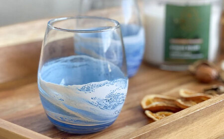 レジンアート 『波のグラス』 ワイングラス (ブルー) グラス カラス 雑貨 おしゃれ かわいい 沖縄市 / Kays Artistry[BCAG012]