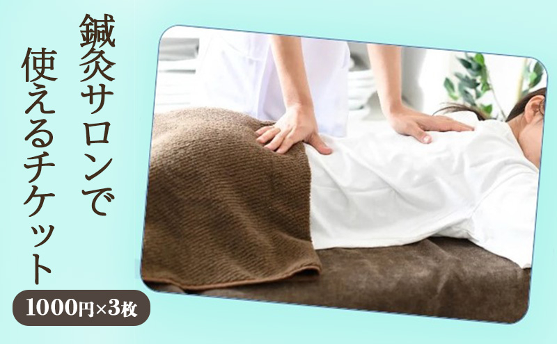 
            鍼灸サロン チケット 3000円分 1000円 × 3枚 鍼灸施術 利用券 美容鍼 肩こり 腰痛 疲労回復 改善 本格マッサージ リフレッシュ 頭 顔の疲れ ほうれい線 むくみ血流改善 小顔 This is Me 神奈川 湘南 藤沢
          