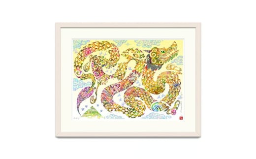 ［琉球イラストレーション］ 与儀勝之 『黄龍 / Yellow Dragon』 額装LLサイズ インテリア 雑貨 アート おしゃれ おすすめ 沖縄市 / yogima office [BCAI026]