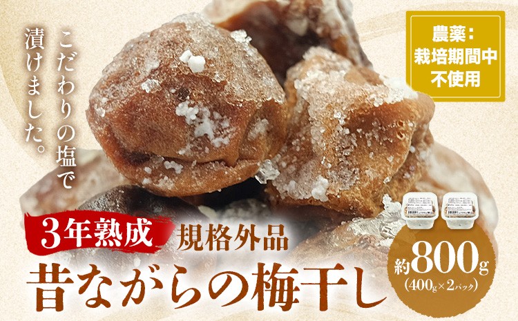 
                  3年熟成 規格外品 昔ながらの梅干し 約800g (400g × 2パック) 農業法人 株式会社紀州梅香《30日以内に出荷予定(土日祝除く)》 和歌山県 日高川町 梅 うめ フルーツ 果物
                