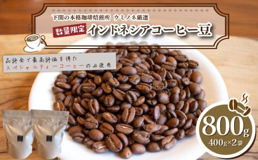 【深煎り】 訳あり コーヒー豆 800g ( 400g × 2袋 )  数量限定 インドネシア 珈琲 自家焙煎 下関 山口