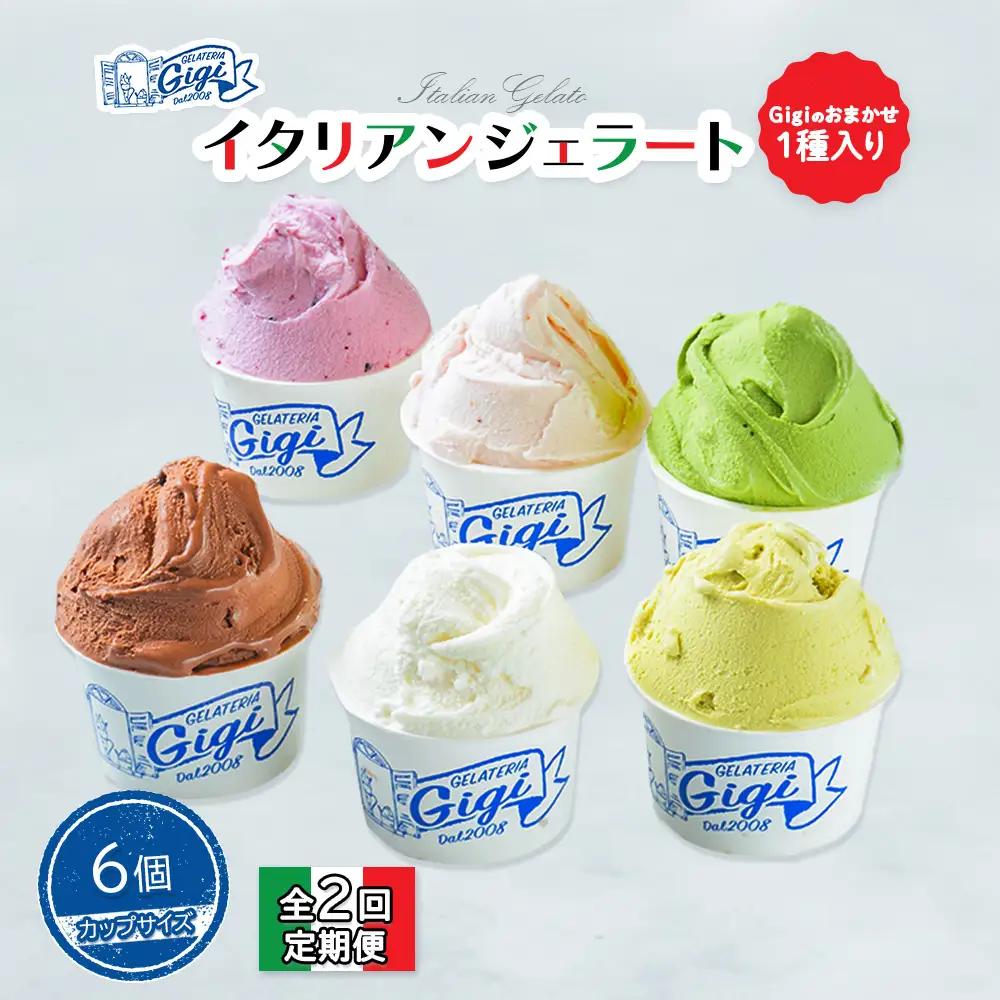 【定期便：全2回】ジェラテリアGigiのイタリアンジェラート６種(Gigiのおまかせ1種入り）【カップサイズ6個】 (牛乳、ピスタチオ、抹茶、チョコレート、ブルーベリーヨーグルト、Gelateria Gigiが選ぶおまかせジェラート)【43006702】