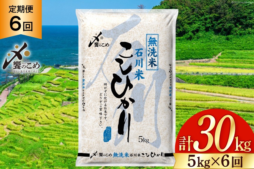 【6回 無洗米 定期便 】石川県産 こしひかり 5kg×6回 総計30kg [中橋商事 石川県 宝達志水町 38601337] 米 お米 白米 精米 ご飯 ごはん コシヒカリ