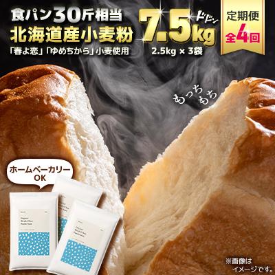 ふるさと納税 室蘭市 【毎月定期便】「春よ恋」「ゆめちから」ブレンド　パウダースノー　パン用強力粉 7.5kg全4回