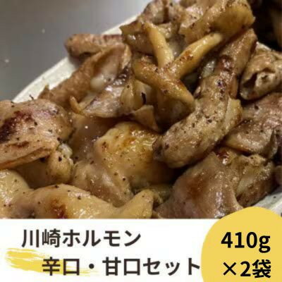 【ふるさと納税】川崎ホルモン 計820g(2～3人前410g×2袋)(濃厚ニンニク生タレ『甘口』『辛口』付き)【配送不可地域：離島】【1737183】