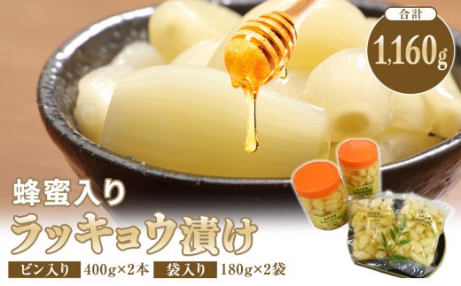 蜂蜜入りラッキョウ漬け　（ビン入り：400g×2本　袋入り：180g×2袋）　※2026年10月中旬～12月下旬頃に順次発送予定【らっきょう らっきょ ご飯 カレー セット商品 鳥取県産 北栄町 おす