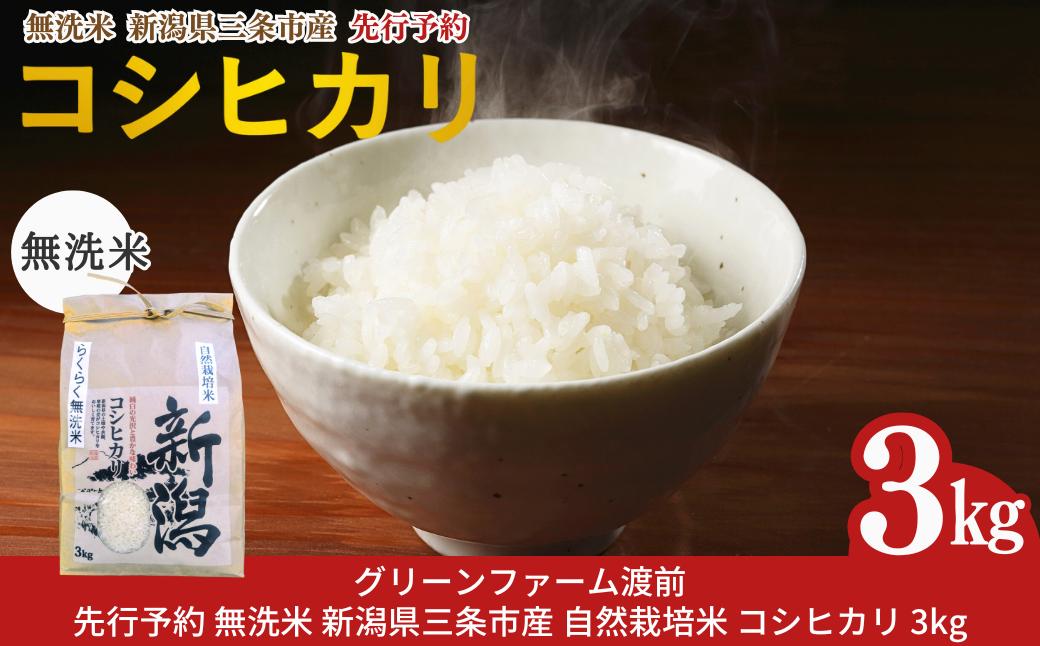 
            先行予約 新潟県三条市産 自然栽培米コシヒカリ 無洗米 3kg [グリーンファーム渡前] 令和7年産 2025年産 こしひかり 令和7年度 【018S097】
          