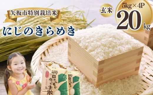 矢板市特別栽培米 にじのきらめき 玄米 5kg×4P | お米 米 こめ 白米 玄米 にじのきらめき コシヒカリ こしひかり 美味しい お弁当 選べる エコ スマート 環境 手間暇 土づくり  ふるさと 納税 栃木県 矢板市