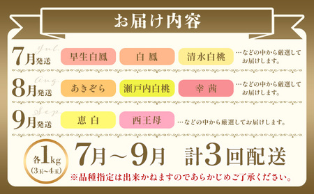 【3か月定期】岡山の桃 3種食べ比べ 各1kg【配送不可地域あり】 桃