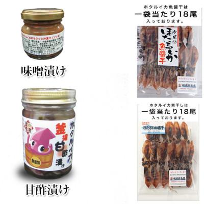 ふるさと納税 氷見市 ホタルイカ沖漬け 4種(大3,小1品) 甘酢漬け 素干し 魚醤干し 7品セット(B1セット)