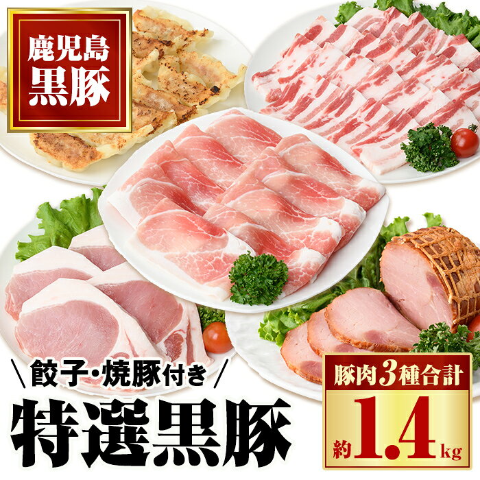 【ふるさと納税】特選黒豚バラエティセット(約1.4kg)・黒豚焼豚2個付き！バラ肉(焼肉用)、黒豚ロース(トンカツ用)、黒豚モモ、黒豚焼豚、黒豚餃子のセット 鹿児島 国産 九州産 黒豚 豚肉 お肉 焼豚 叉焼 チャーシュー 餃子 ぎょうざ ギョーザ 惣菜 ギフト 贈答【和田養豚】