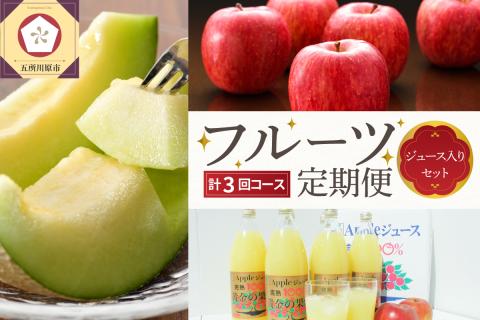 【2025年7月発送開始】 おいしい3種類☆フルーツ定期便【3回】（ジュース入りセット）りんご、りんごジュース、メロン 訳あり品含む