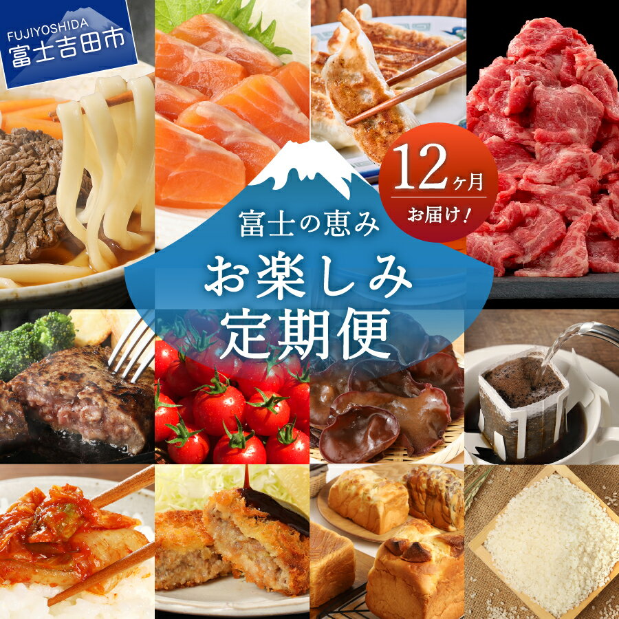 【ふるさと納税】 定期便 【12ヶ月お届け！】 お楽しみ 12回 肉 米 ブレッド パン カスタード うどん ほうとう 甲州富士桜ポーク 揚げ物 カツ コロッケ メンチカツ コーヒー ドリップ フルーツトマト 富士の介 魚 ハンバーグ 餃子 きくらげ キムチ ご馳走定期便