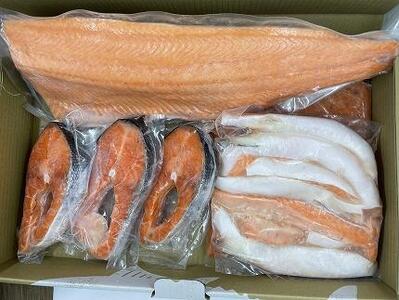 青森県産サーモン【2.7kg】サーモンフィレ1枚（約700g）・ネギトロ（500g）・輪切り（180g×3袋）・ハラス（1000g）【魚 お魚 さかな 食品 人気 おすすめ 送料無料】