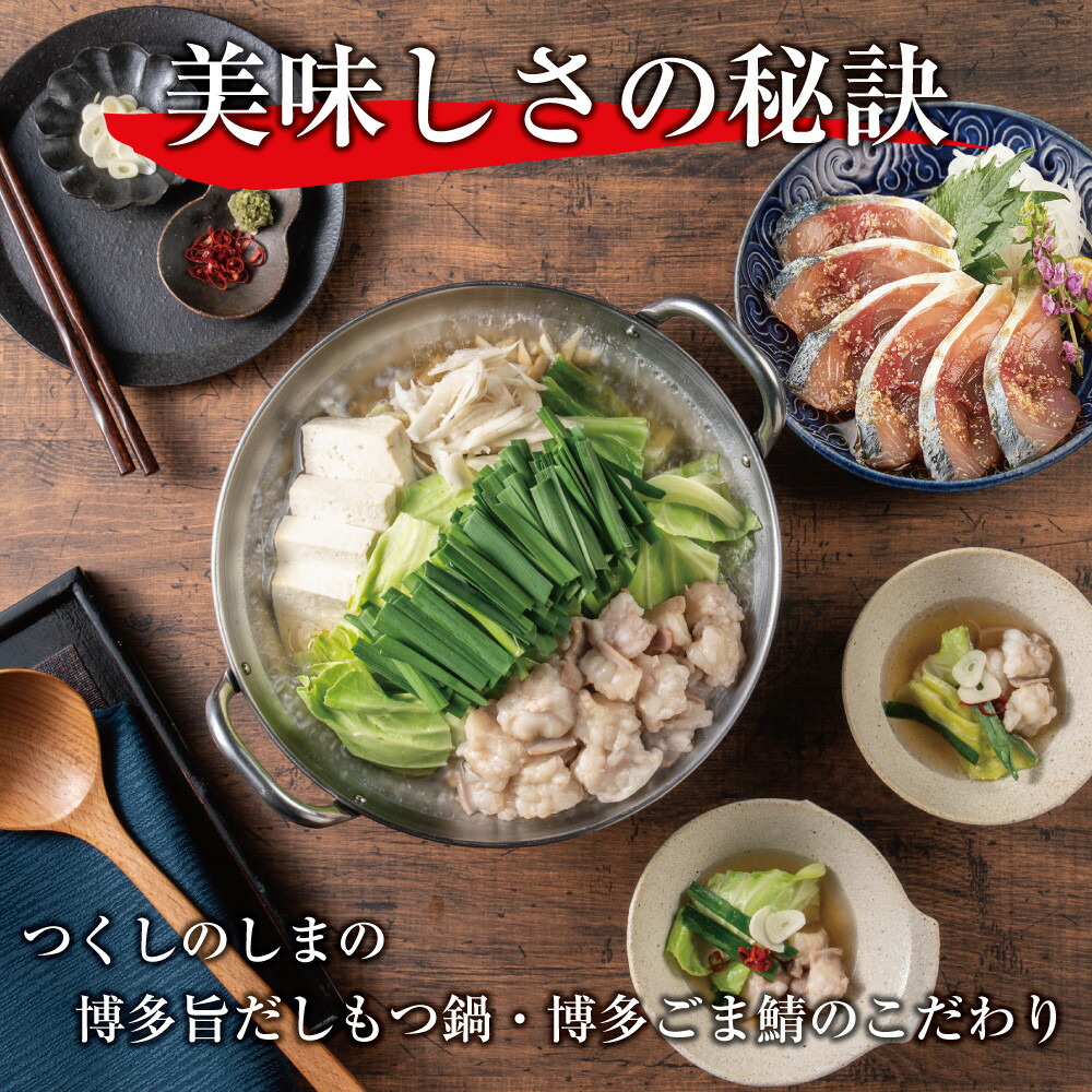 博多もつ鍋 （和風だし醤油味）＆ごま鯖 和牛モツたっぷり400g 3～4人前、博多ごま鯖2P
