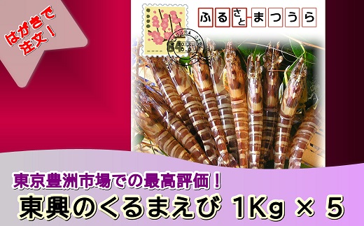 お届けオーダーメイド!東興のくるまえび1kg×5回( くるまえび 車海老 エビ えび 海老 贈答 贈り物 ハガキ 簡単 お歳暮 お中元 )【K85-001】